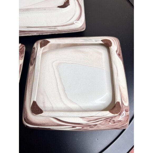 Vintage Mocha Swirl Ceramic Ashtray Set - Brown & Cream - Crazing - 1960s Style - Picture 11 of 11
